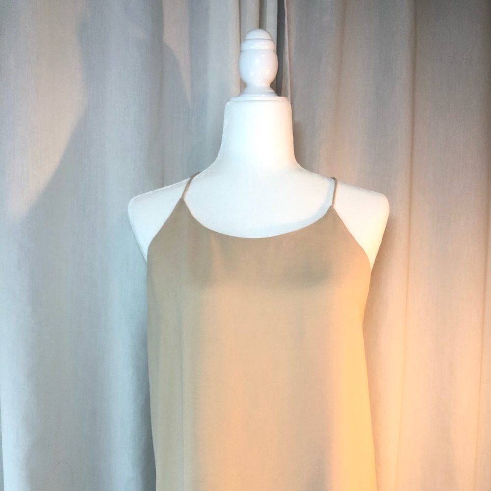 Sleeveless tan silk top